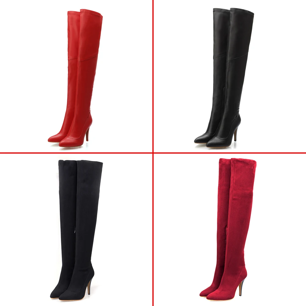 2024 Sexy High heels over the knee boots women thigh high boots Ladies Autumn winter Long boots shoes woman Black Red