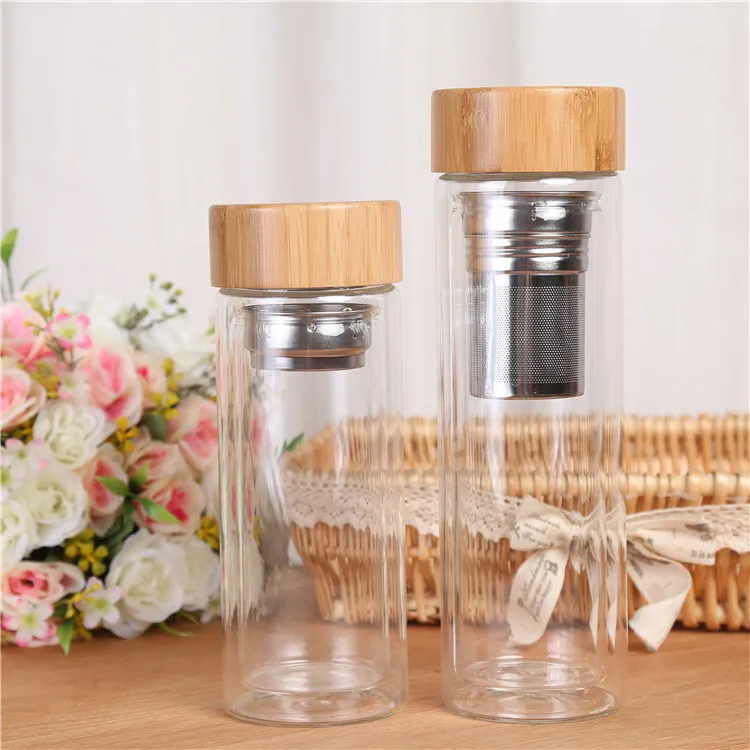 Tea Filter Cups with Bamboo Lid Portable Tea Cup 350ml 450ml