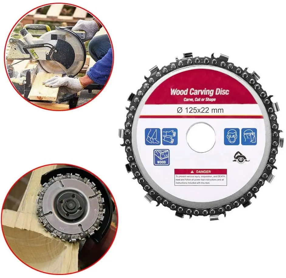 5 Inch Woodworking Grinder Chain Disc 14 Teeth 7/8 Inch Arbor Wood Carving Disc For 125mm Angle Grinder Chain Saw Blade