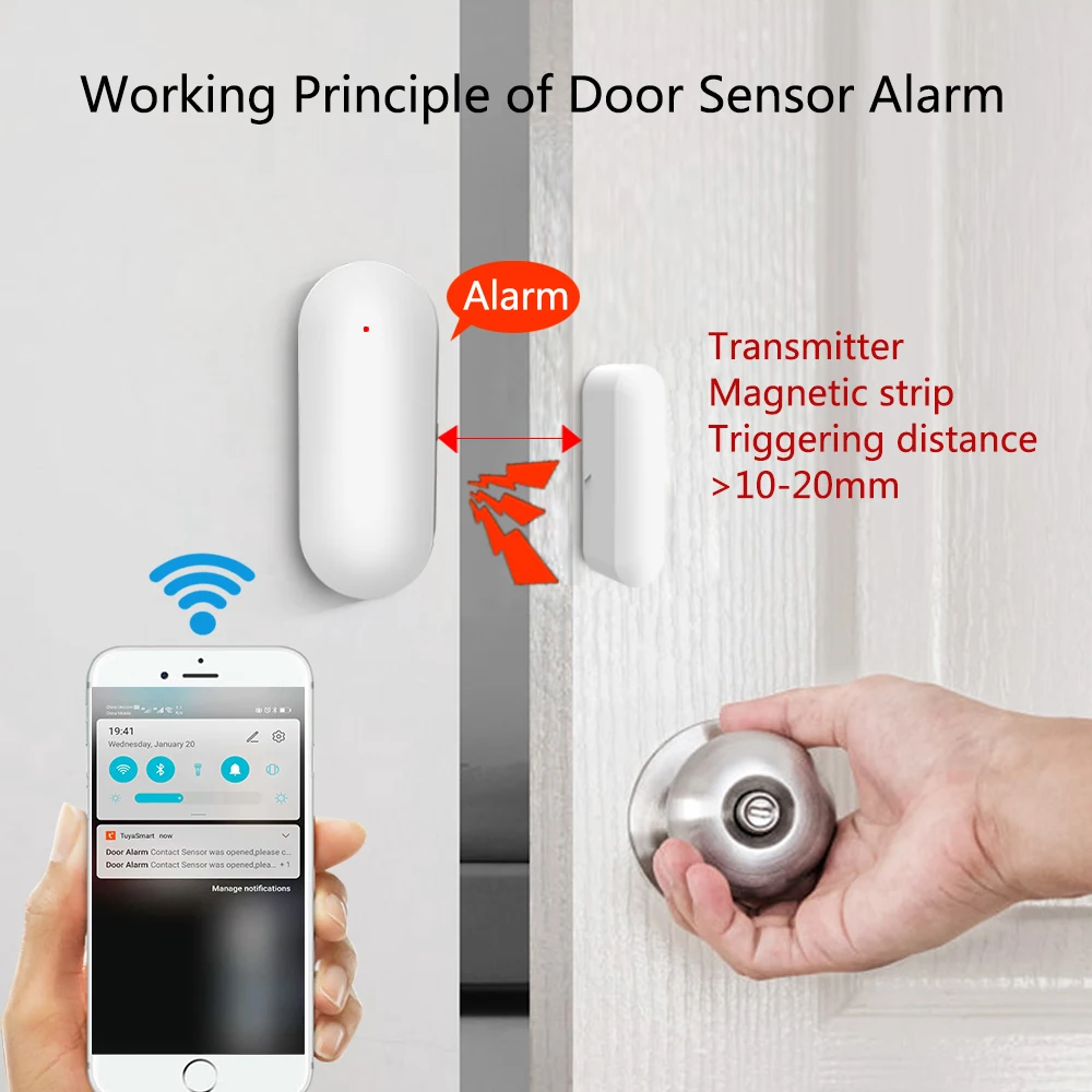 MULO Smart life WiFi Door Sensor Tuya Window Detectors Notification Alert security alarm work With Alexa Google