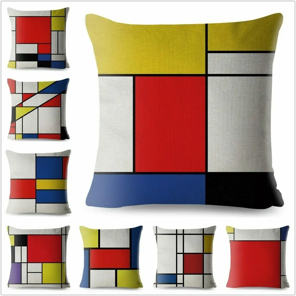 Mondrian Yellow Geometric Stitching Throw Pillow Cushion Covers Pillows Cases