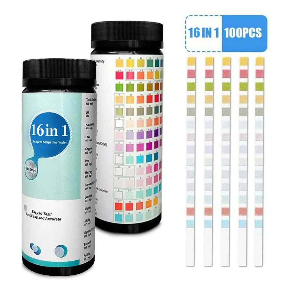 

100pcs 16-in-1 Drinking Water Test Strips PH Bromine Nitrate Water Quality Test for Aquarium Fish Tank Pool Water Test Strips