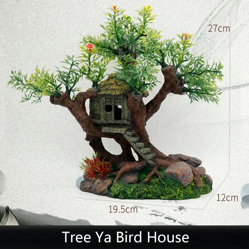 Aquarium Resin Decoration Fish Tank Tree House with Lifelike Details Hideout for Betta Fish Landscaping Accessories