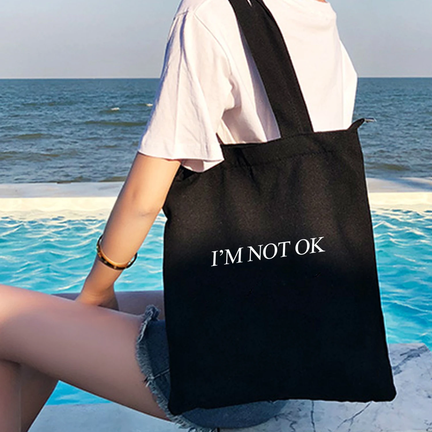 Shopper Letters Printing Female Cotton Cloth Handbag Tote Harajuku Kawaii Print Reusable Shoulder Bags Kpop Women Canvas Bag