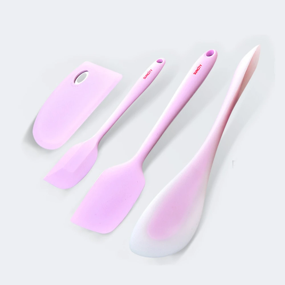 4 Designs Silicone Spatula Butter Cake Cream Scraper Semi-transparent 2-end Silicone Spatulas with Steel Inside DIY Baking Tools