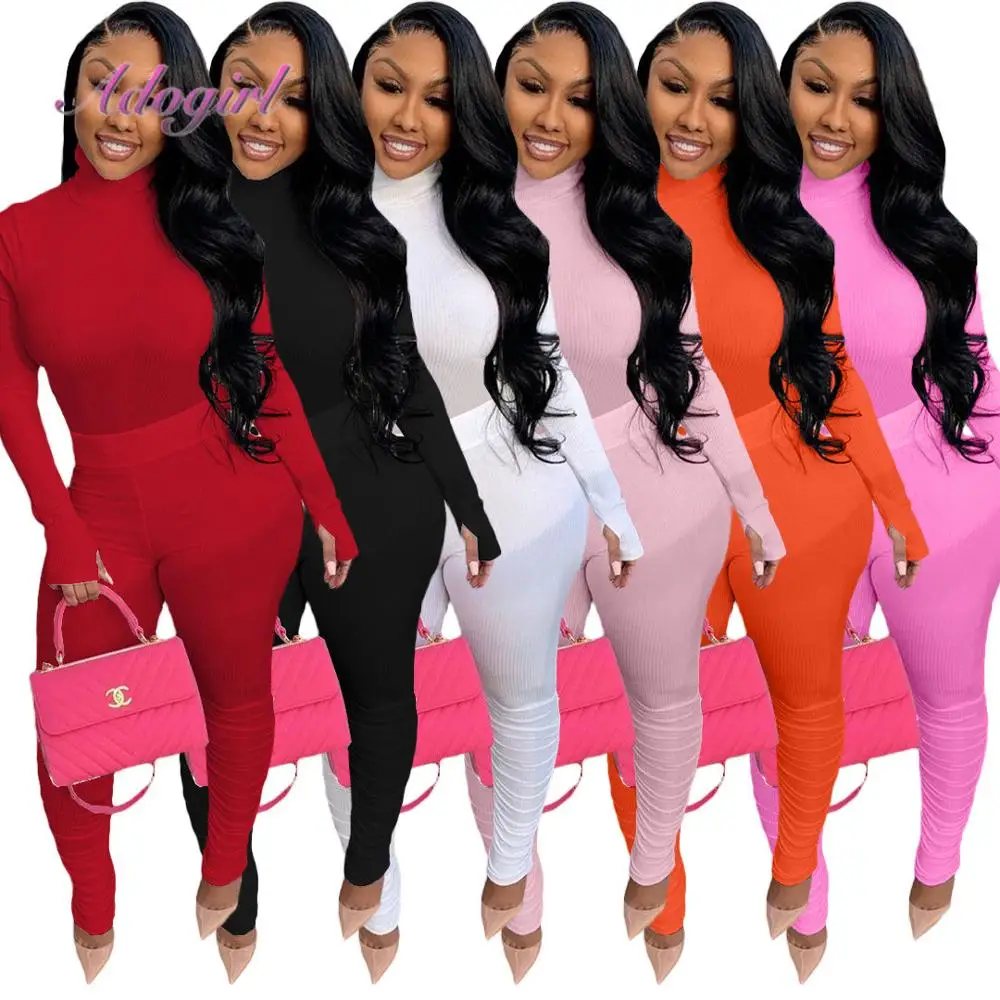 Autumn Two Piece Set Women casual Knitted Pleated long sleeve crop tops Joggers stacked Sweatpant Suit outfit tracksuit fitness