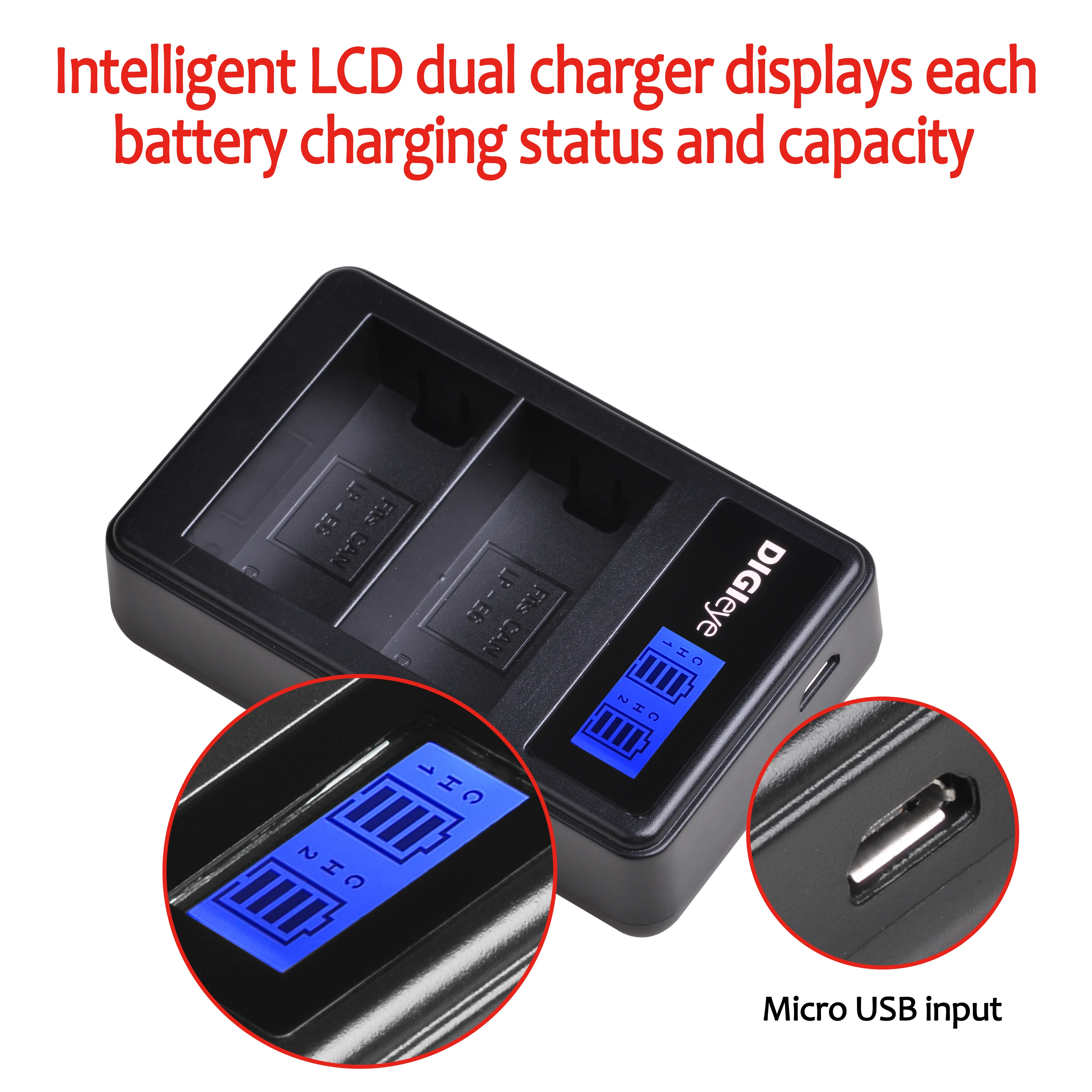 Batería LP-E6 LP-E6N + cargador USB Dual LCD para Canon EOS 5D Mark II/III/IV 5DS 5DS R EOS 6D 6D Mark II EOS 7D 7D Mark II