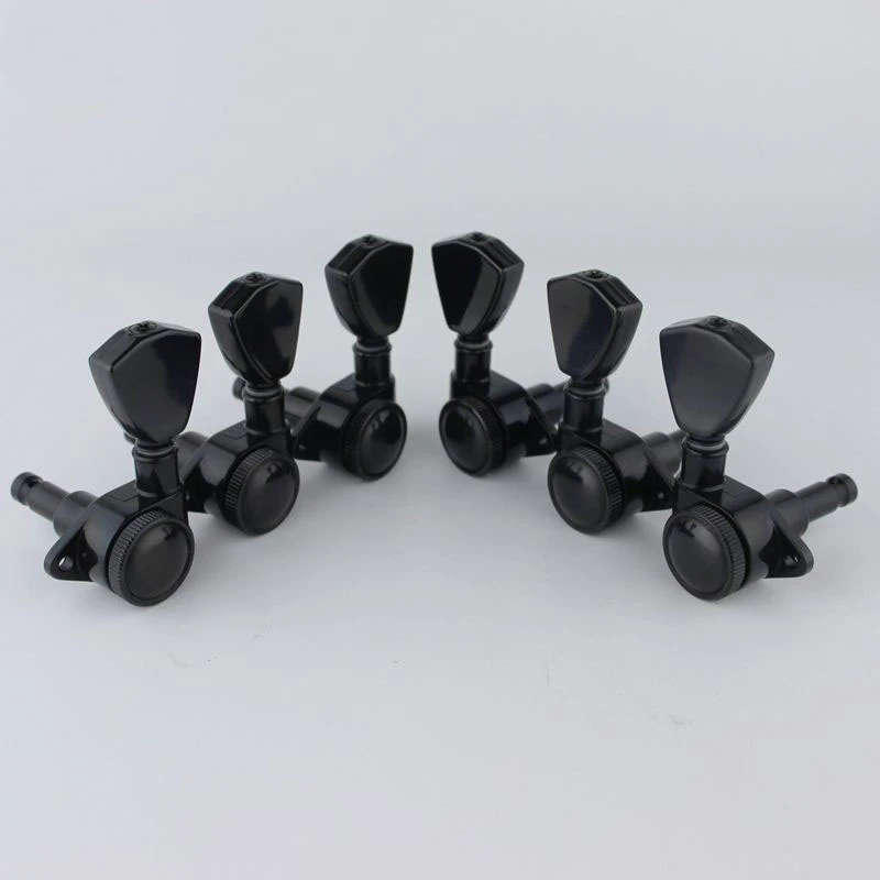 Black Chrome Guitar Locking Tuners(3L+3R Handed)-1:21 Models Rear Lock String Tuning Key Pegs Machine Head with Trapezium Handle