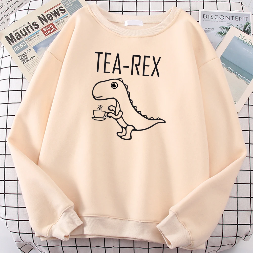 Tea Rex Funny Dinosaur Drink Coffee Printing Hoody Mens Autumn Warm Sweatshirt Ssimple Fit Hooded Street Big Size Top women\'s