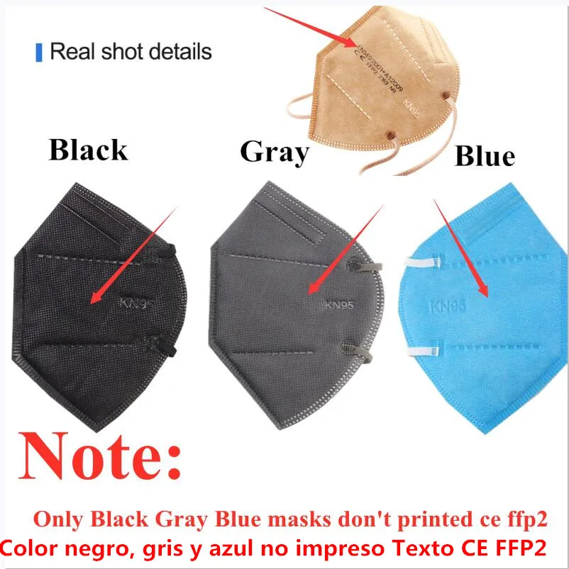 Multi Colors KN95 Masks Respirator 5-100 PCS ffp2mask Reusable Mouth Face Mask Protective Mascarillas FFP2 FPP2 Approved Black