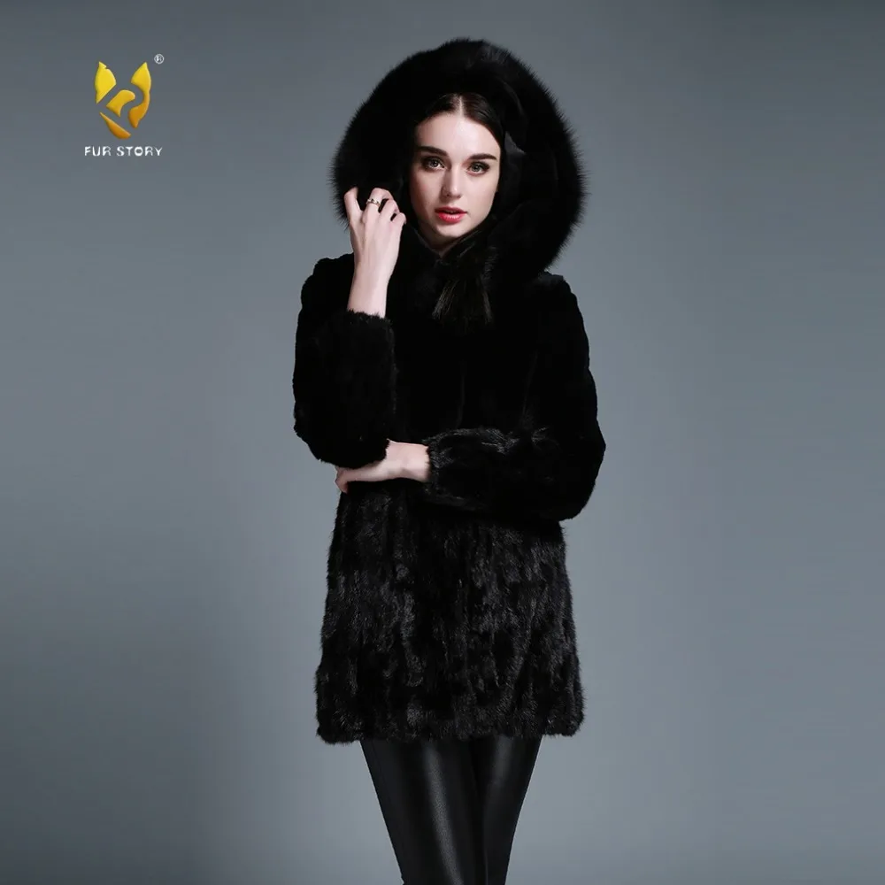 Womens Coats Rabbit Fur Coat Fox Hood Women Jacket Real Mink Fur Hem Winter jacket Women Womens Spring Jacket Fur Story FS15126