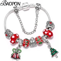 19 Styles Christmas Tree & Bell Pendant Charm Bracelet Silver Color Bracelet For Women Kids DIY Handmade Xmas Jewelry Gift