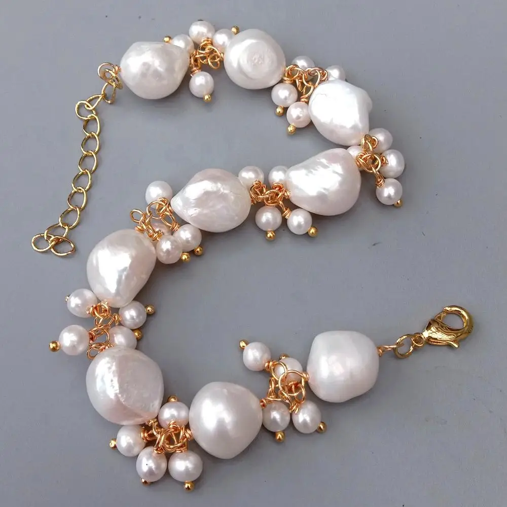 YYGEM  Luxury Freshwater Cultured White Baroque Pearl Bracelet for Women Wedding Birthday Wrap Bracelet