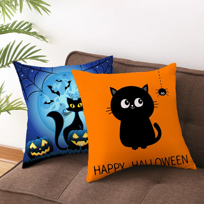 RULDGEE 2024 Halloween Pillow Case New Pumpkin Black Cat Cushion Cover Office Lumbar Napping Artifact Cushion Pillow Case