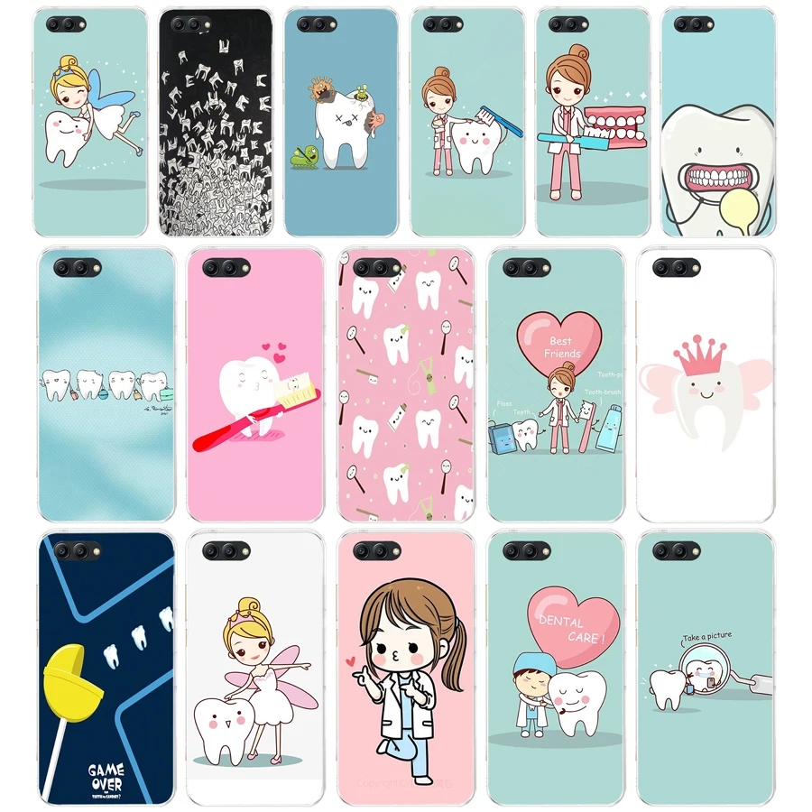 66SD  Cartoon Dentist Dental Crowned Teeth Soft Silicone Tpu Cover Case for  Honor 10 huawei p mate 10 20 lite y5 y6 prime 2018