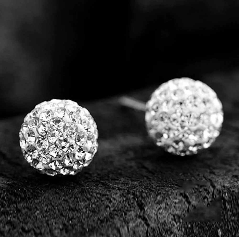 2021 Summer Silver Color Brand Earrings 6/8/10mm Crystal Ball Stud Earrings For Women Fashion Girls Jewelry Gift