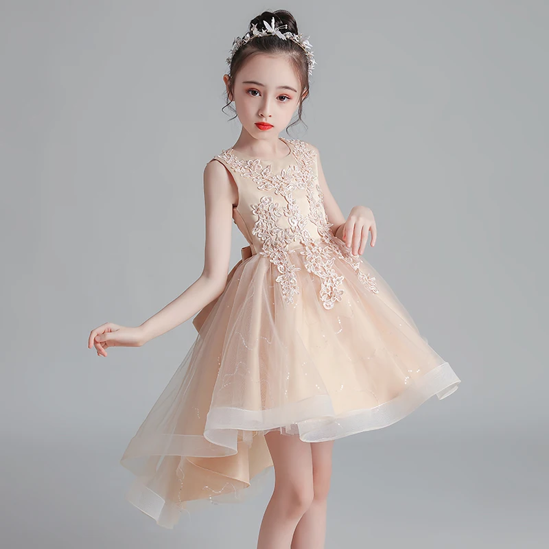 Girls Dress New Design Tail Evening Bridesmaid Wedding Casual Elegant New Year Princess Children Party Dress