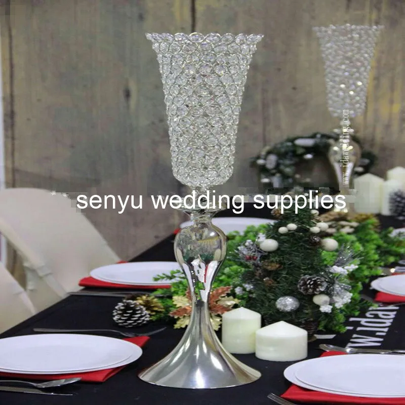 crystal wedding centerpiece table flower vase wedding decoration trumpet vases gold silver flower ball stand senyu0800