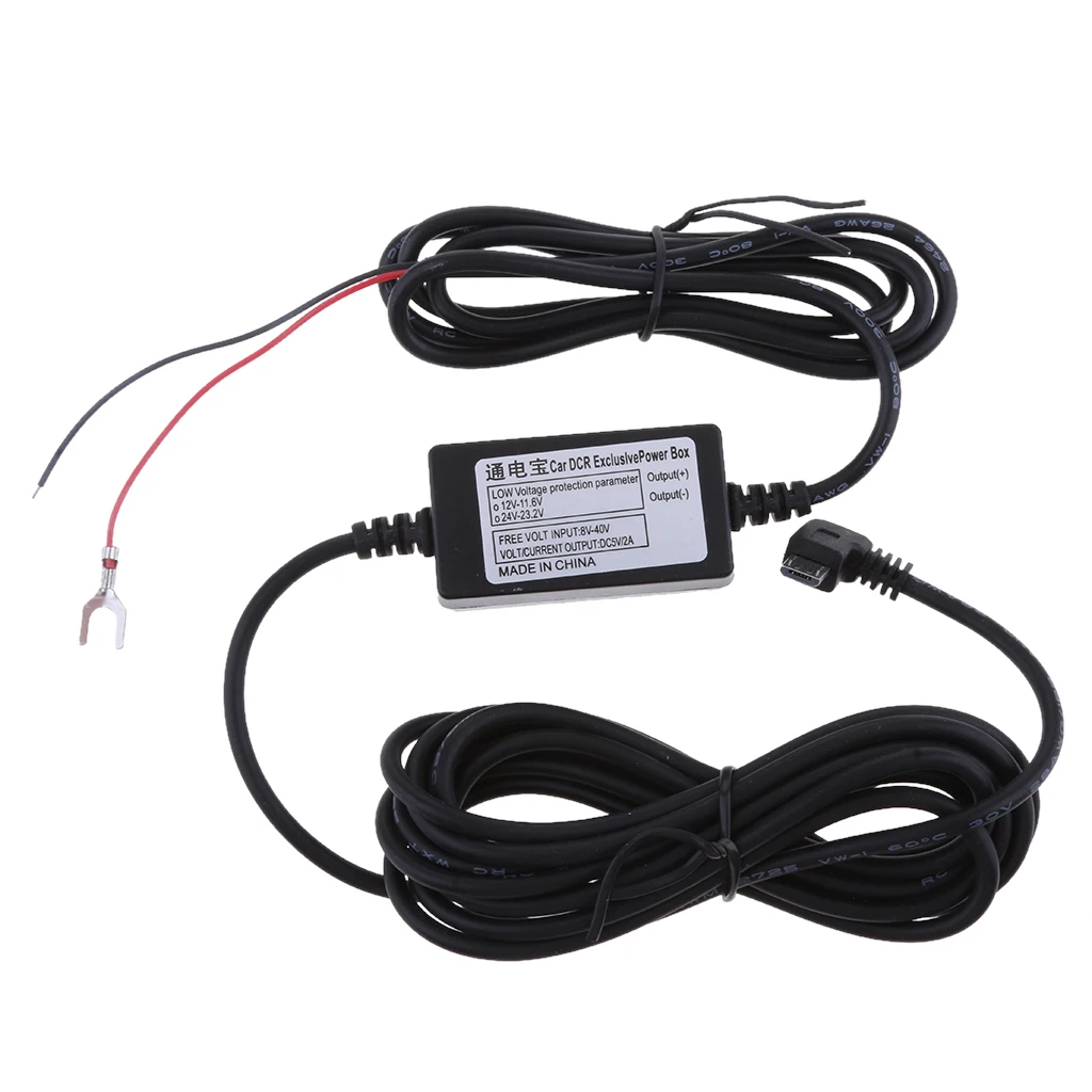 Car DVR Exclusive Power Box Adapter DC Power 90° Left Micro USB Cable 3.5m 12V to 5V Universal