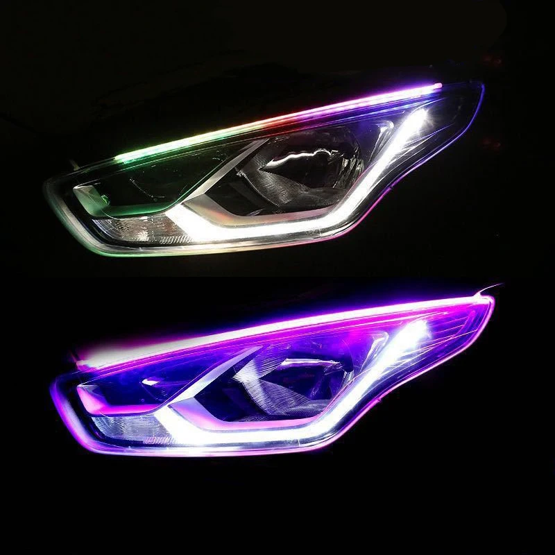 2Pcs Flexible Waterproof Strip Auto Headlights Running Light Led Guide Car Accessories Drl  Surface Start-Scan Light