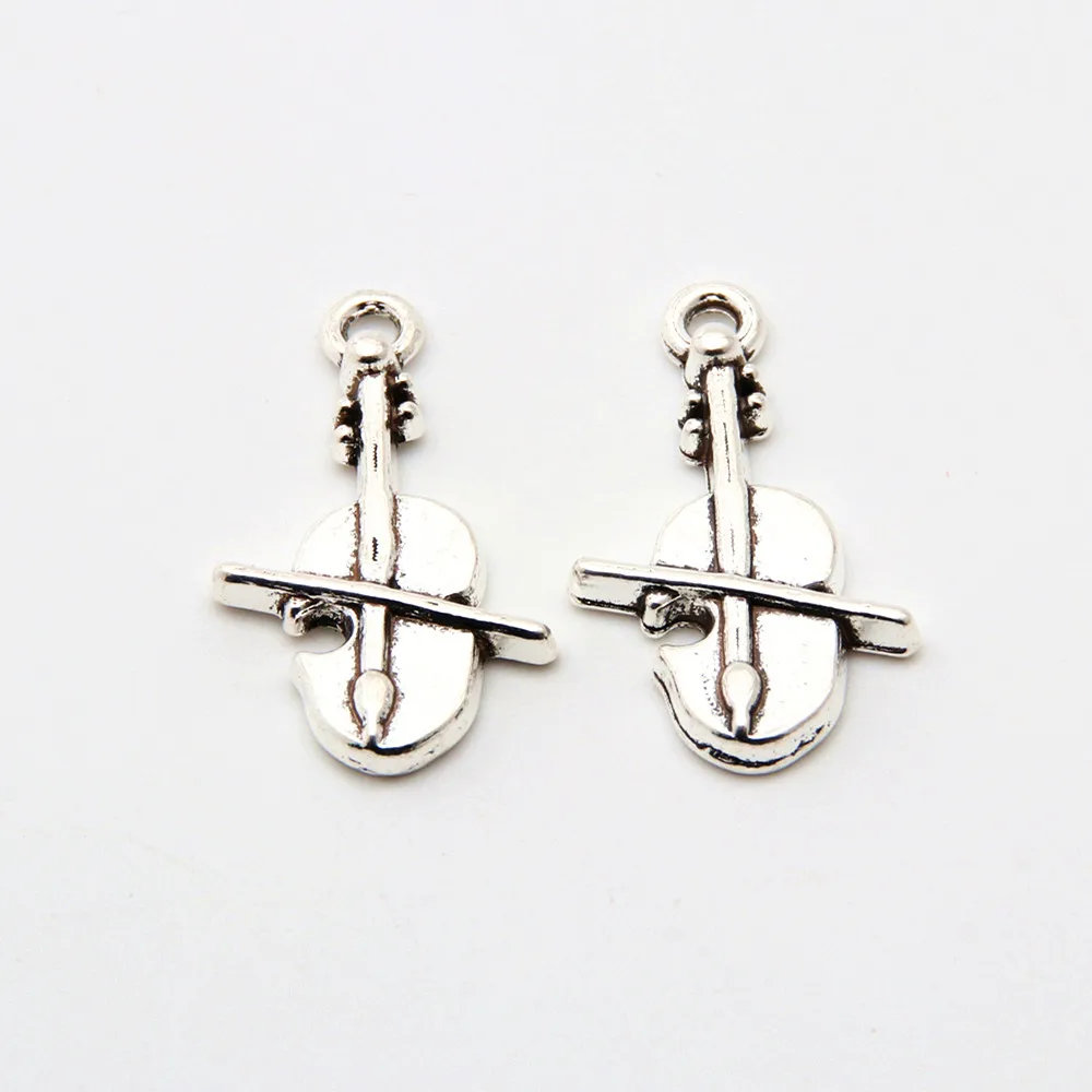 20pcs  Silver Color Cute Musician Violin Charms Making Musical Instrument Pendant Choke Earrings Jewelry 23X13mm A3401