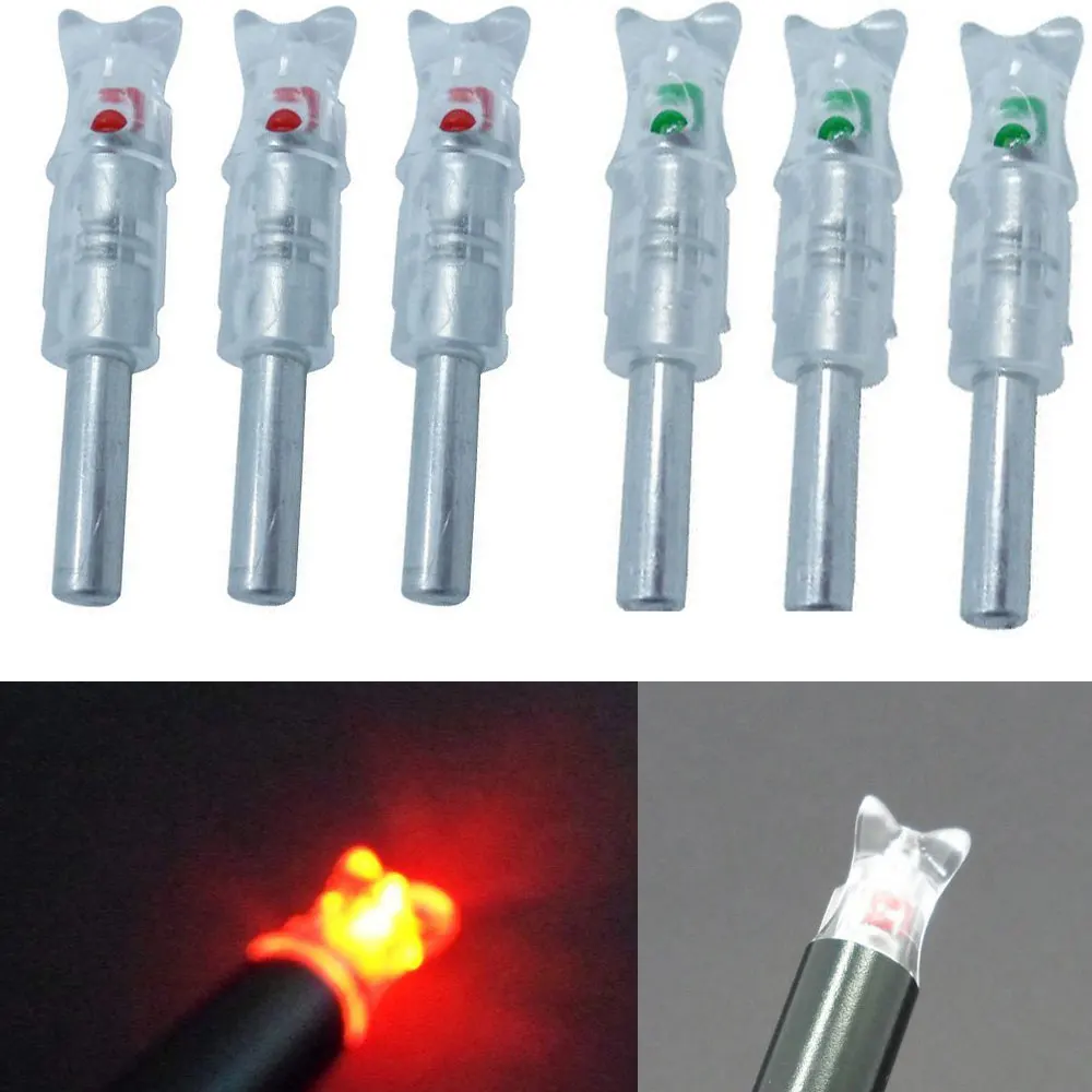 6Pcs Archery Arrow LED Lighted Nocks Automatic Knocks Tail I.D 7.6mm/0.299 Inch For Aluminum/Carbon Crossbow Bolts Shooting