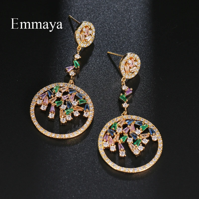 Emmaya New Fashion Round Shape Classic Earring Fpr Female Hollow Out Style Jewlery WIth Colorful Zirconia Ornament In Dinner