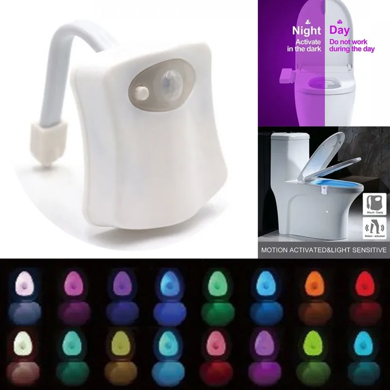 Imagem -06 - Impermeável Led Backlight para wc Bowl Sensor de Movimento Pir Luz da Noite Assento Luminaria Lâmpada 16 Cores