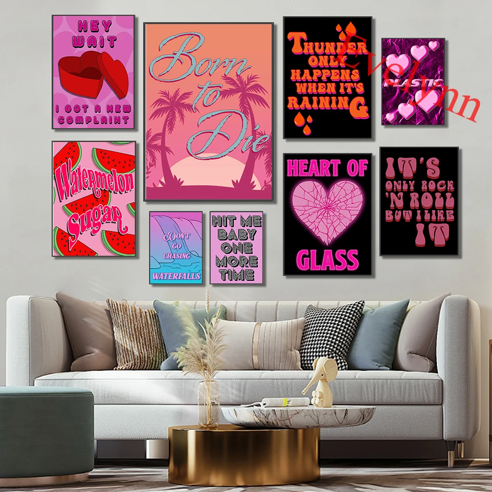 Song Lyrics Music Art Poster Heart Shaped Watermelon Modern Living Room Decoration Home Decor Canvas Wall Art Prints Unique Gift