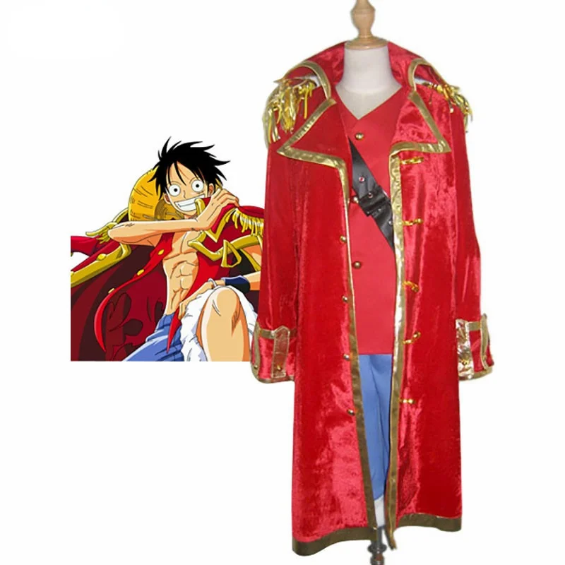 

Anime One Piece Luffy Monkey D Luffy Adult Kid Halloween Cosplay Costume Red Outfits