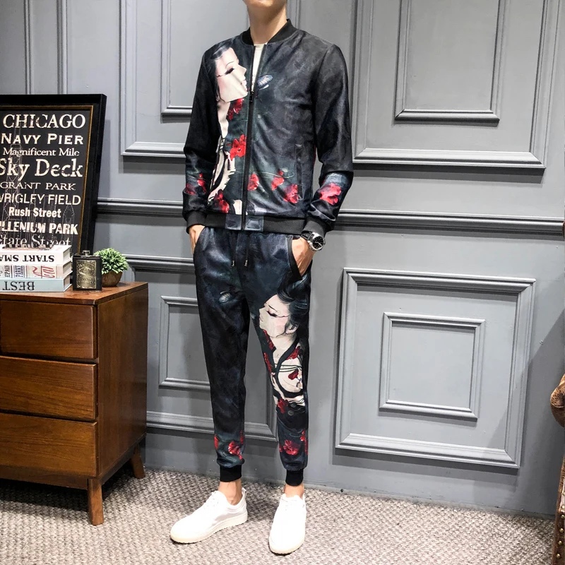 Designer Tracksuit Girl Face Print Jogginganzug Herren (Jacket+sweatpant) 2020 Fall Men Clothing Ropa Hombre De Marca