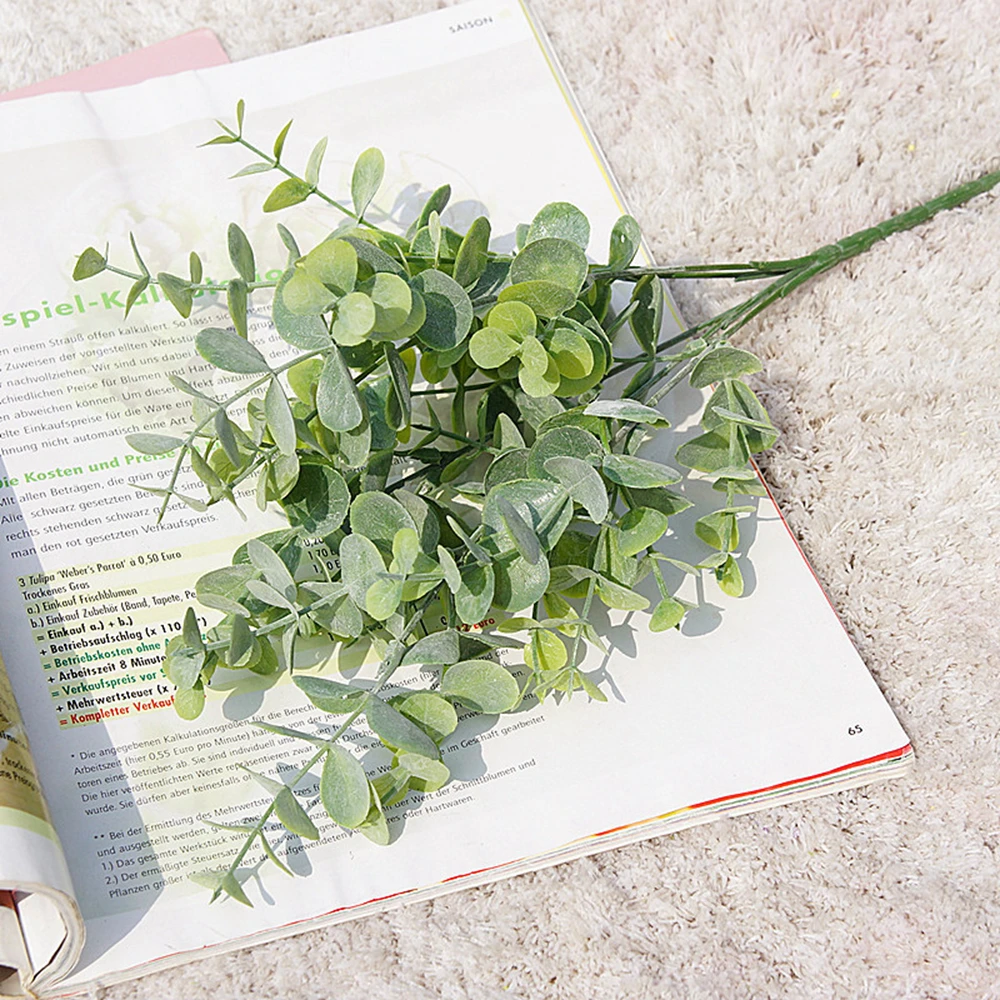 Künstliche Kunststoffpflanzen, Blätter, grüner Eukalyptuszweig, DIY-Garten, Zuhause, Weihnachten, Hochzeit, Vase für Dekoration, künstliche Kunstblumen – Detail 12