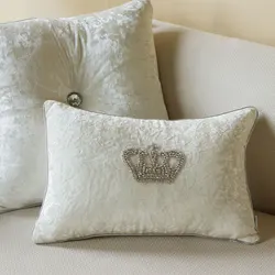 Rhinestone Crown Waist Pillow Luxury Lumbar Pillow White Velvet Backrest Cushion Pillow Sofa Office Car Waist Cushion Cover