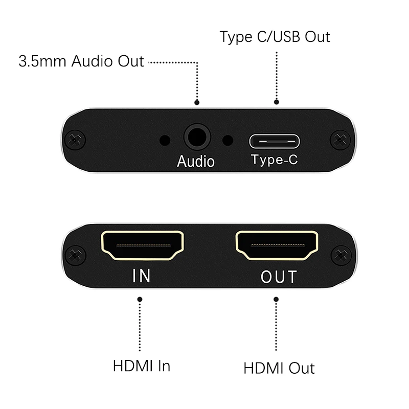 New USB Audio Video Capture Card HDMI to Type C USB Video Capture with HDMI 4K Loopout 3.5mm Audio Out for Windows Mac OS Linux