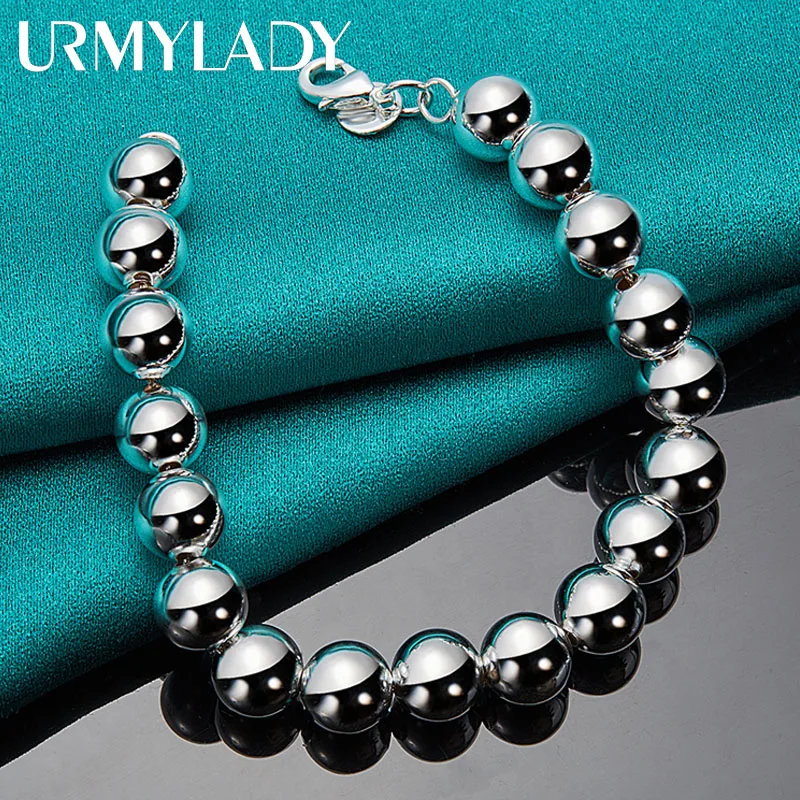 

URMYLADY 925 Sterling Silver 10mm Bead Chain Bracelet For Women Men Wedding Party Fashion Jewelry