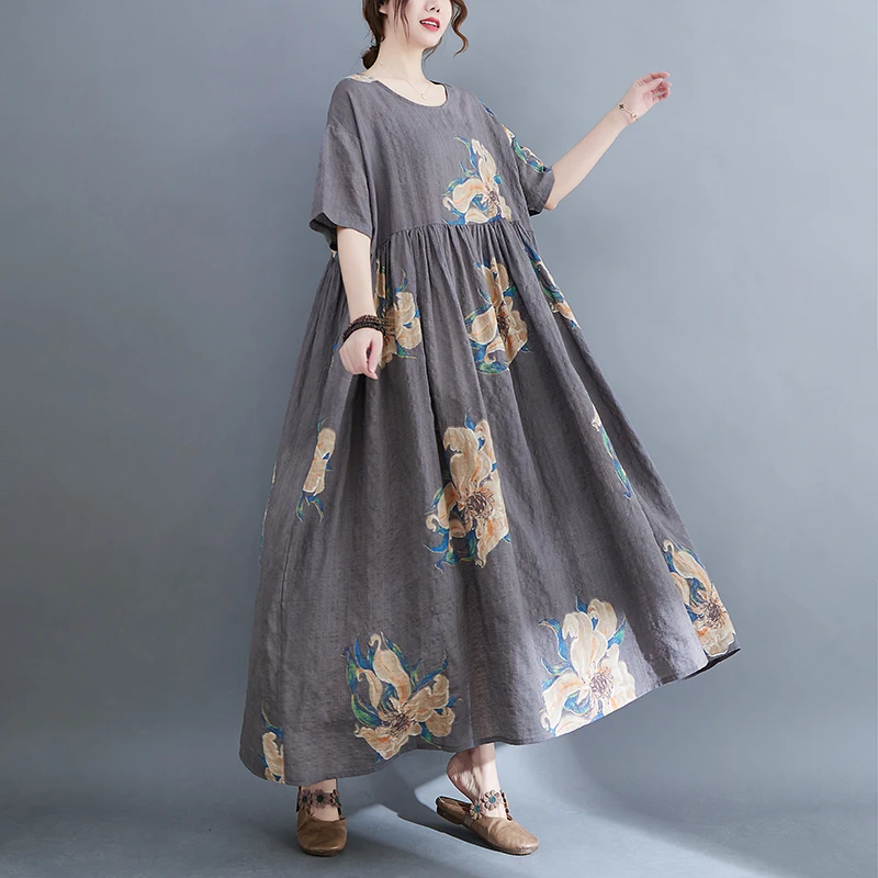 Oversized Flower Summer Beach Dress Women Cotton Long Ladies Dresses Korean Style Casual Boho Elegant Womens Dress 2024