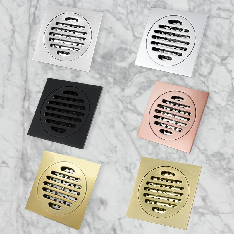 Black 10cm Floor Drains Brass Square Shower Grate Waste Floor Drain Tile Insert Gold Drain Channel for Bathroom Kitchen Waste