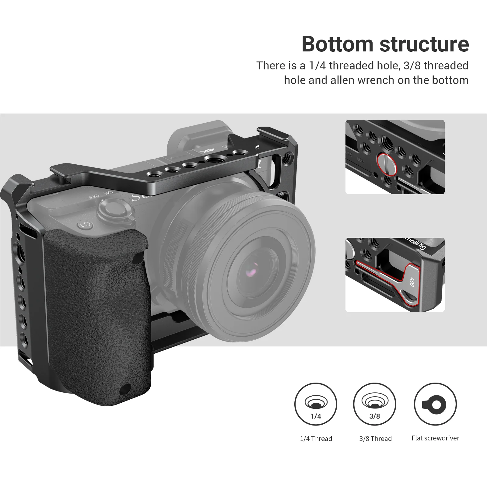 SmallRig デジタル一眼レフ A6400 カメラケージ シリコンハンドル