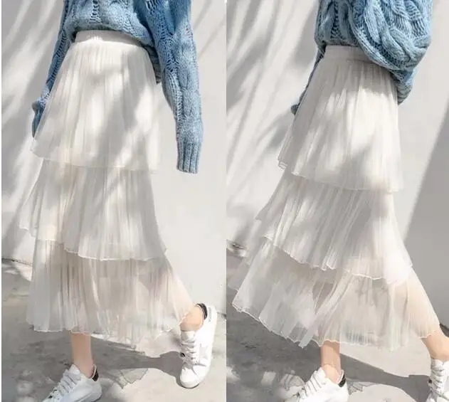 2022 spring and summer new cake skirt pleated skirt gauze skirt skirt female long section fairy net yarn skirt long skirt