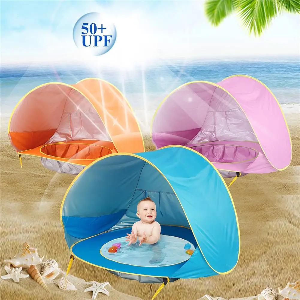 Barraca de praia do bebê crianças à prova dwaterproof água pop up sun toldo tenda uv-proteção sunshelter com piscina criança acampamento ao ar livre