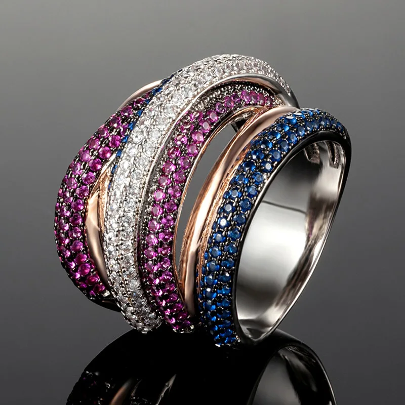 Zlxgirl jewelry luxury brand colorful pave zirconia copper wedding ring jewelry women's and men's best couple anel rings