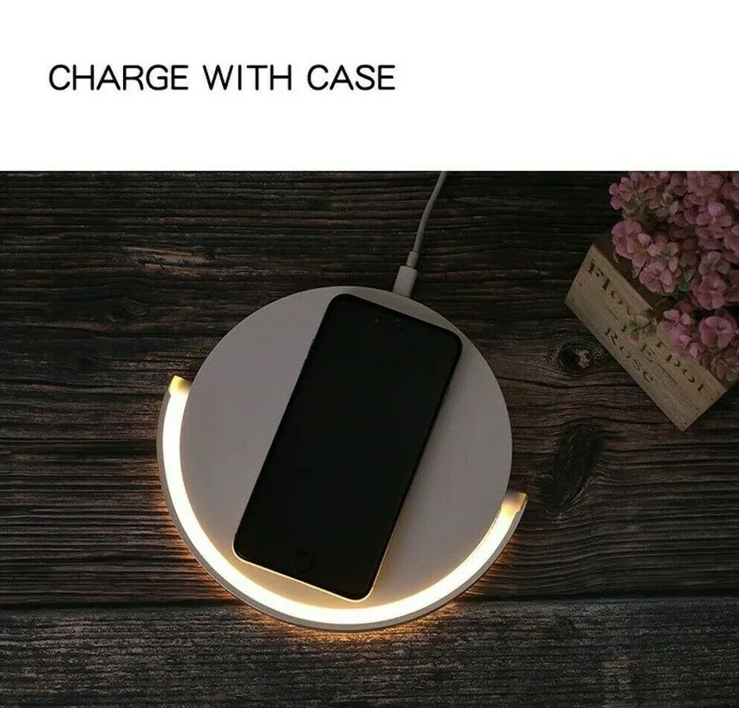 10 واط شاحن لاسلكي سريع LED لمبة مكتب سريع شاحن لاسلكي حامل هاتف قابل للتعديل شحن الجدول السرير ضوء الليل