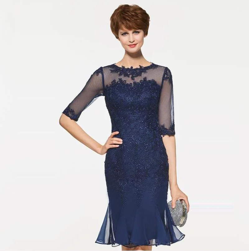 Elegante Moeder Van De Bruid Jurk O-hals Knielange Bruiloft Jassen Half Sleeve Schede Tulle Moeder Jurken Voor bruiloft