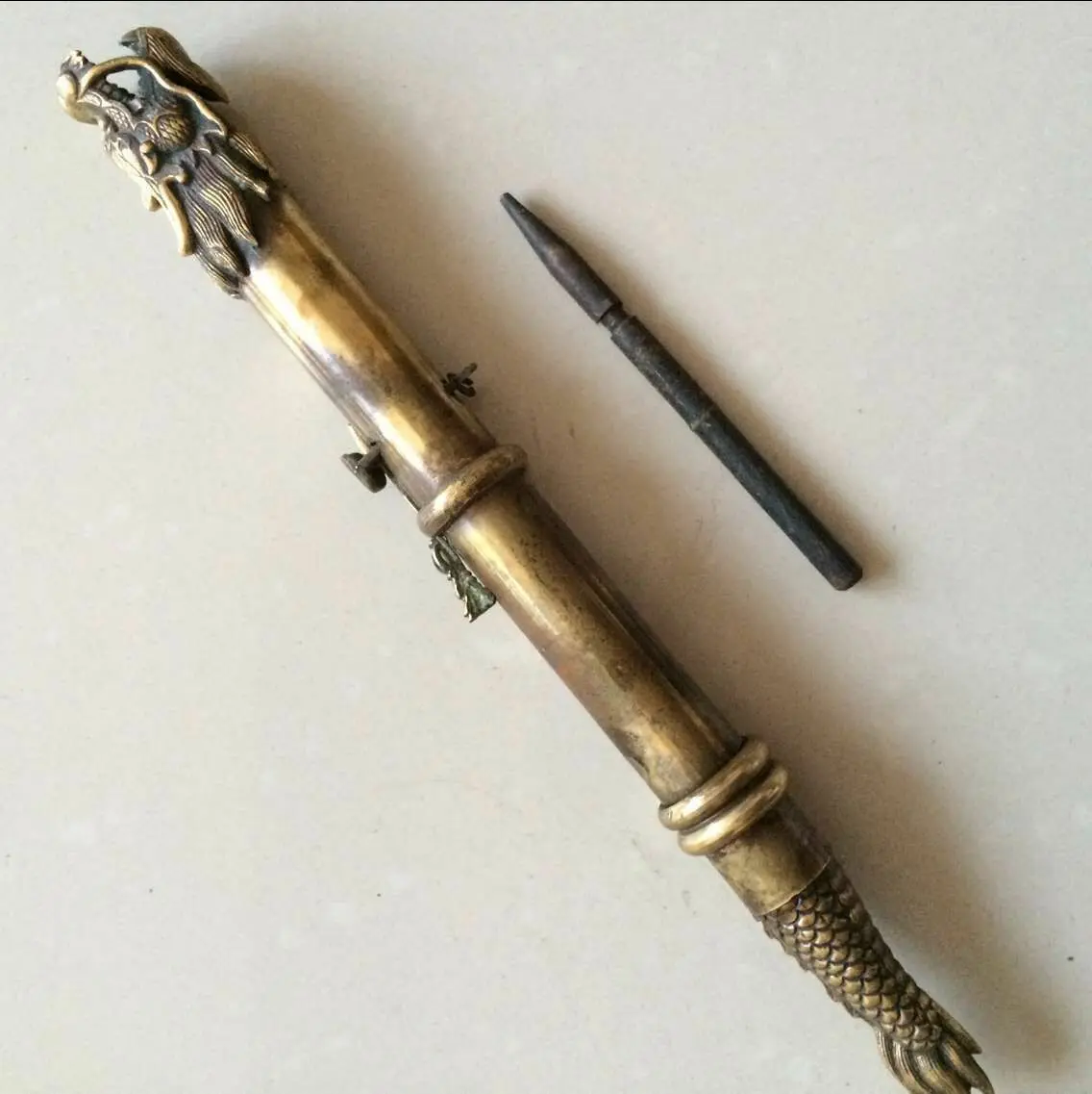 Ancient Chinese Bronze Dragon Sword Cuff Concealed Weapon Design Collectible Artifacts Replica Sword Hidden in Cuff Accessory