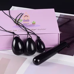 Natural Black Obsidian Yoni Egg Set Massage Wand Women Vaginal Muscle Exerciser Jade Eggs Body Massager Crystal Kegel Balls Gift