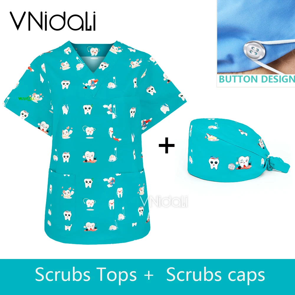 Dentist dentist dentist Scrub tops nurse work clothes surgical gown women short sleeves scrubs uniforms medical accessories