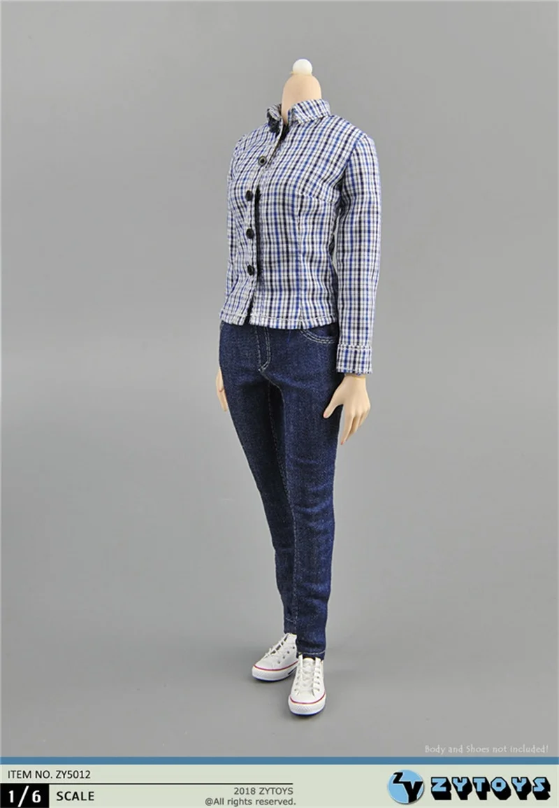 

ZYTOYS Scale 1/6 Fashion Women Blue Plaid Denim Suit ZY5012 For Mostly 12 inch Doll Soldier Collection