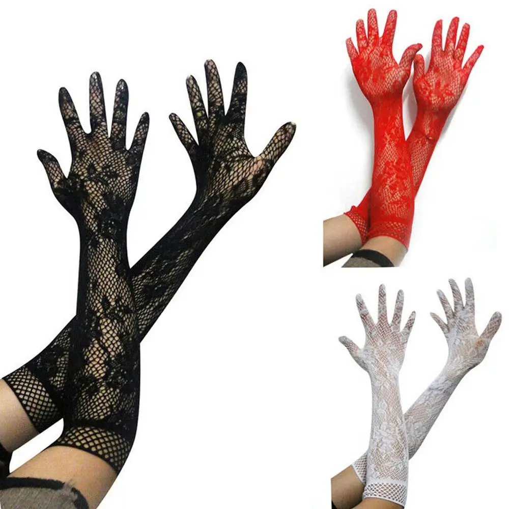 A Pair of Sexy Mesh Floral Stretchy Christmas Halloween Gloves Fancy Dress Lace Gloves Gothic Punk Mittens