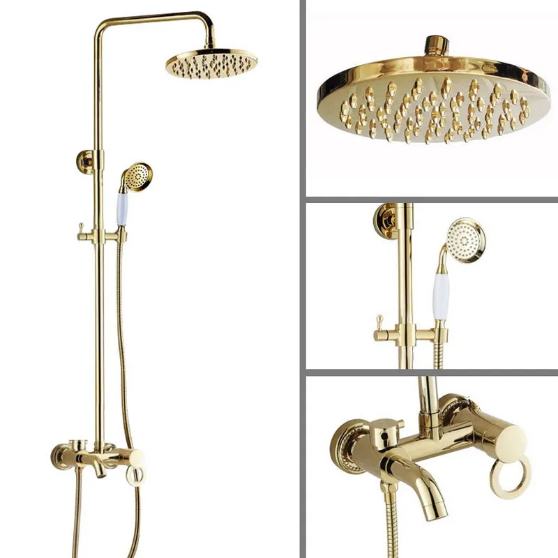 

Gold Color Brass Single Handle Wall Mounted Bathroom Rain Shower Head Bath Tub Faucet Set Telephone Shape Hand Spray mgf412