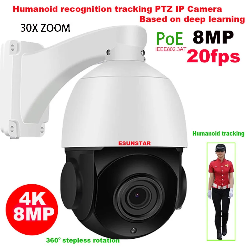 

CamHi 8MP wifi POE 30X ZOOM Humanoid Auto Track IR PTZ Speed IP Camera Humanoid Recognition Build in MIC Speaker 128GB sd card